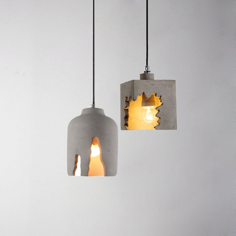 Cement 1-Light Hanging Lamp, Nordic Simple Gray Pendant Lighting for Living
