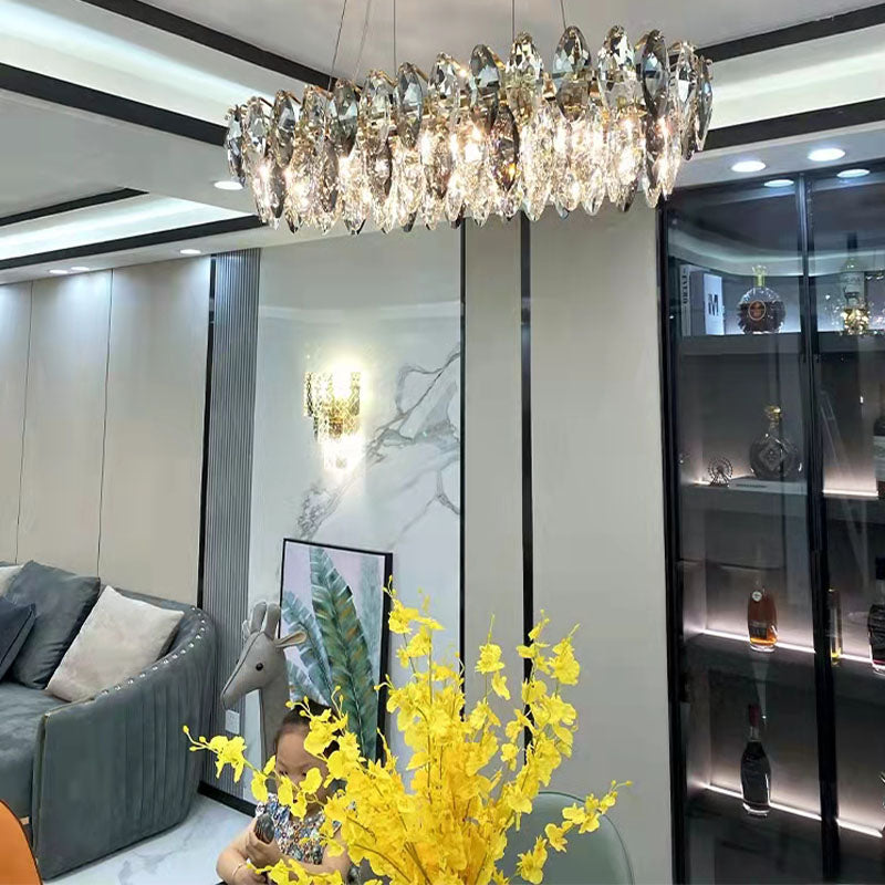 Post Modern Style Crystal Island Light Smoke Grey Simplicity Hanging Light for Dining Room