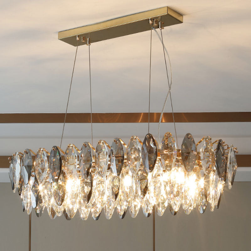 Post Modern Style Crystal Island Light Smoke Grey Simplicity Hanging Light for Dining Room