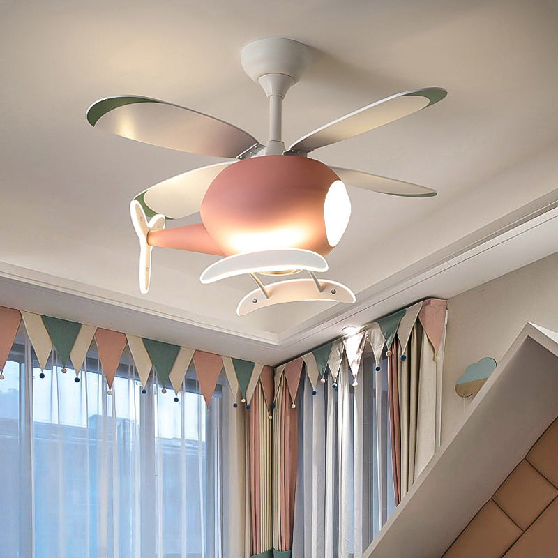 Kids Creative LED Pendant Light Electroplate Iron Macaron Fan Pendant with Acrylic Shade