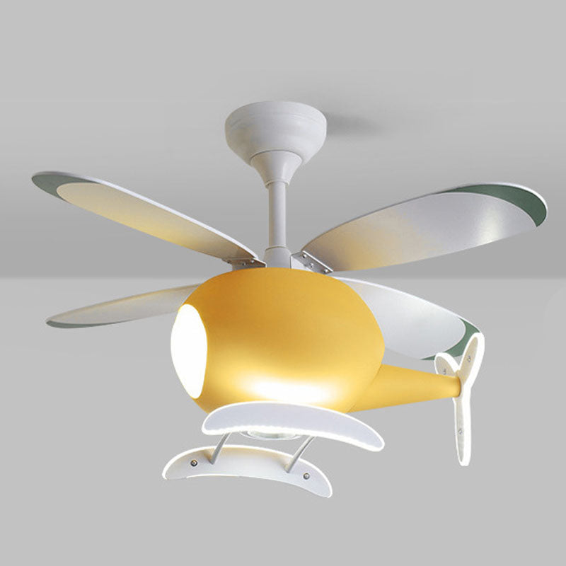 Creative Led Pendant Light Electroplate Iron Macaron Fan Hanger met kinderen met acrylschaduw