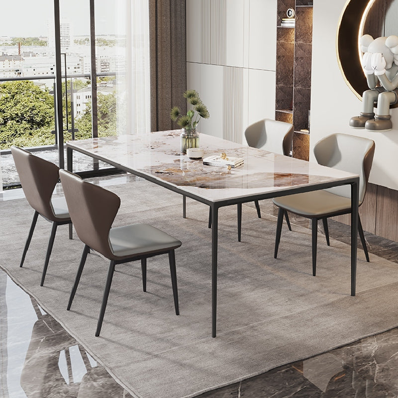 Minimalist White Brown Rectangle Shape Dining Set Kitchen Standard Dining Set with 4 Legs Table