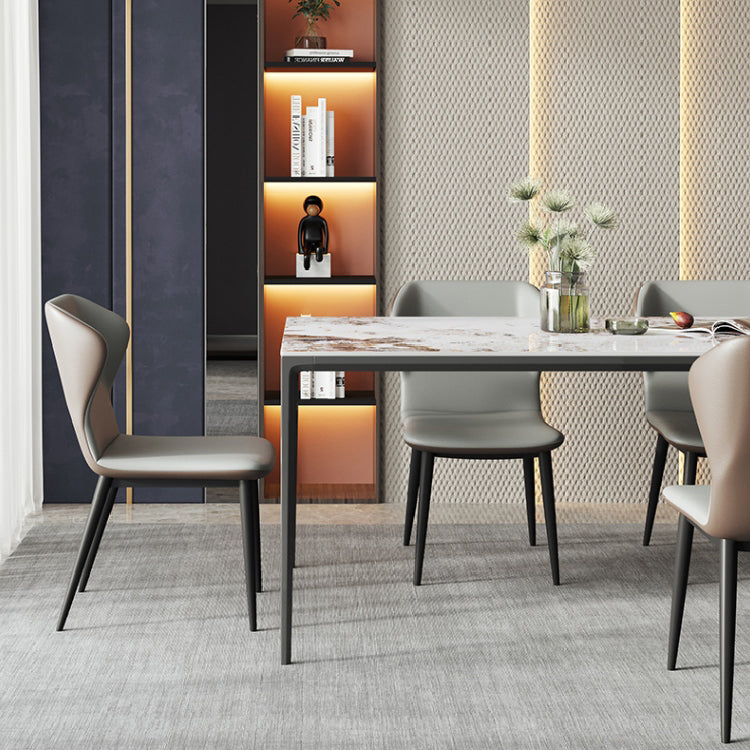 Minimalist White Brown Rectangle Shape Dining Set Kitchen Standard Dining Set with 4 Legs Table