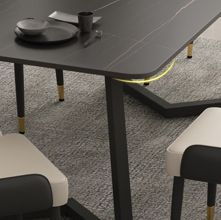 Minimalist Traditional Height Sintered Stone Top Dining Table Rectangle Dining Room Set For Kitchen