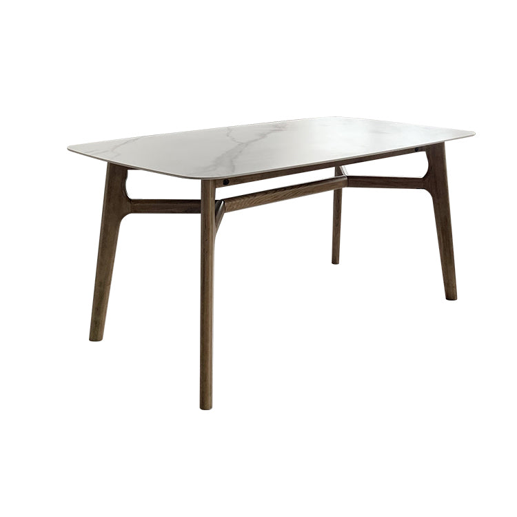 Modern Style Ash White Slate Rectangular Dining Table Set with 4 Legs Base