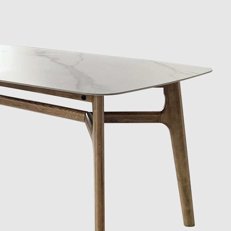 Modern Style Ash White Slate Rectangular Dining Table Set with 4 Legs Base