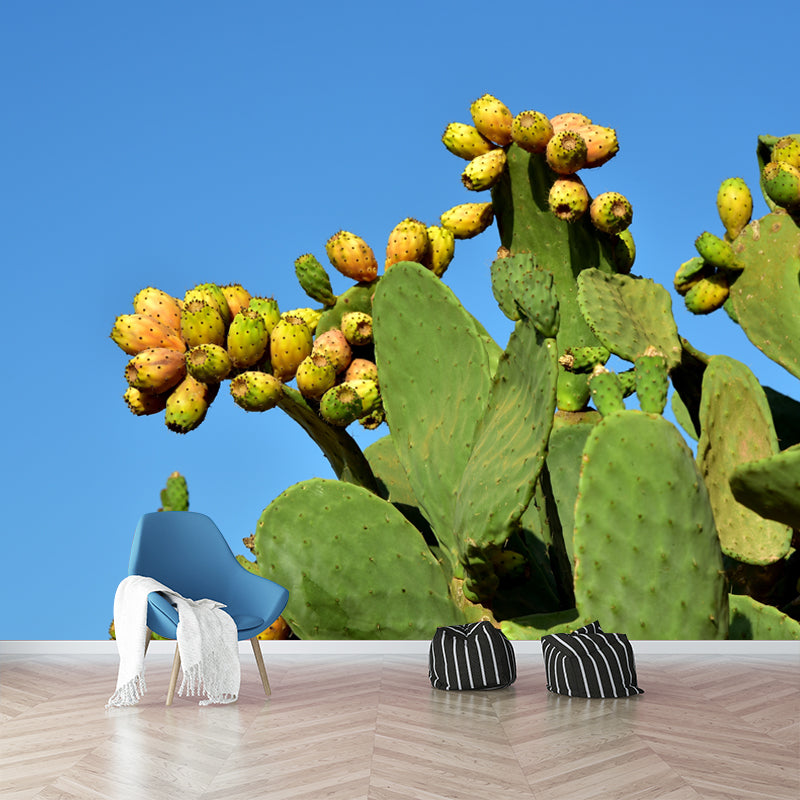 Green Cactus Wall Mural Modernism Wall Decoration for Sitting Room, Made to Measure