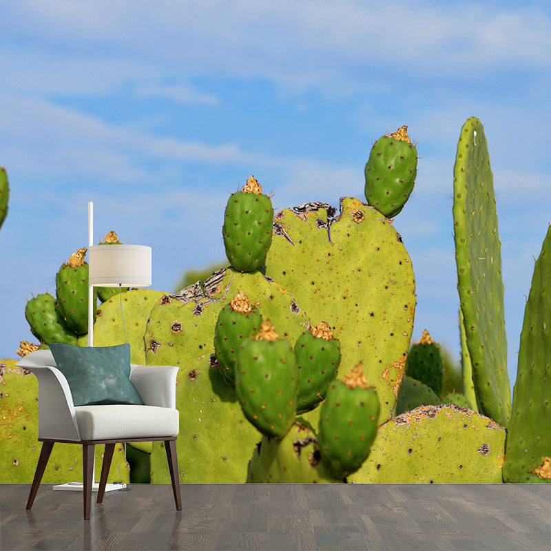 Green Cactus Wall Mural Modernism Wall Decoration for Sitting Room, Made to Measure