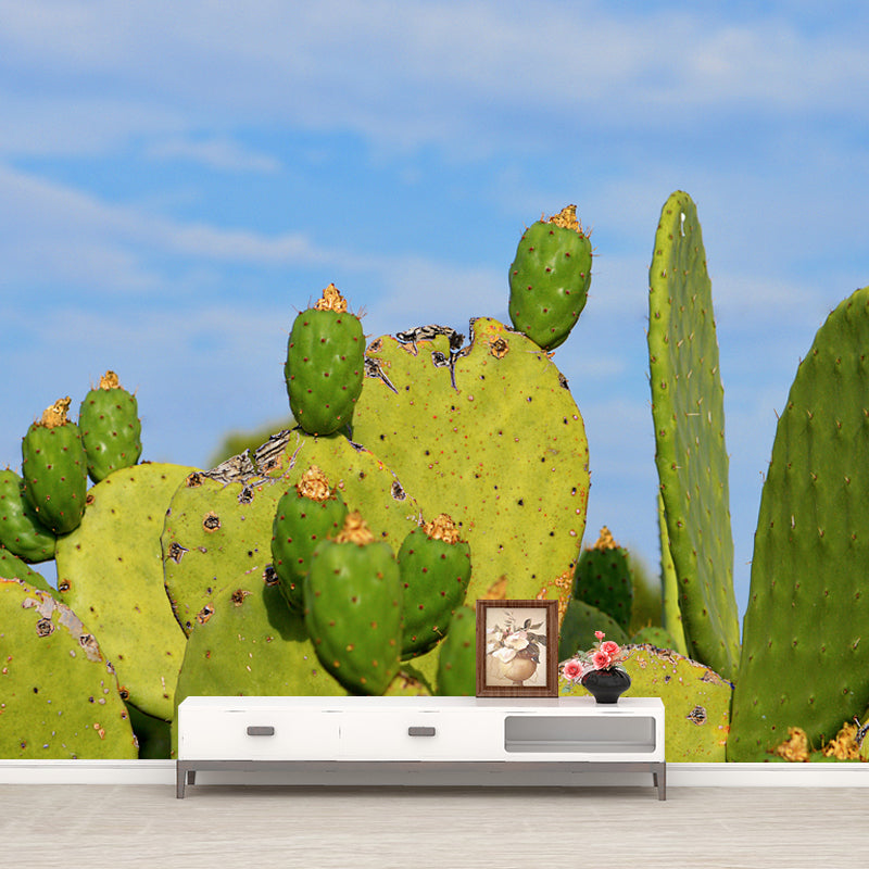 Green Cactus Wall Mural Modernism Wall Decoration for Sitting Room, Made to Measure