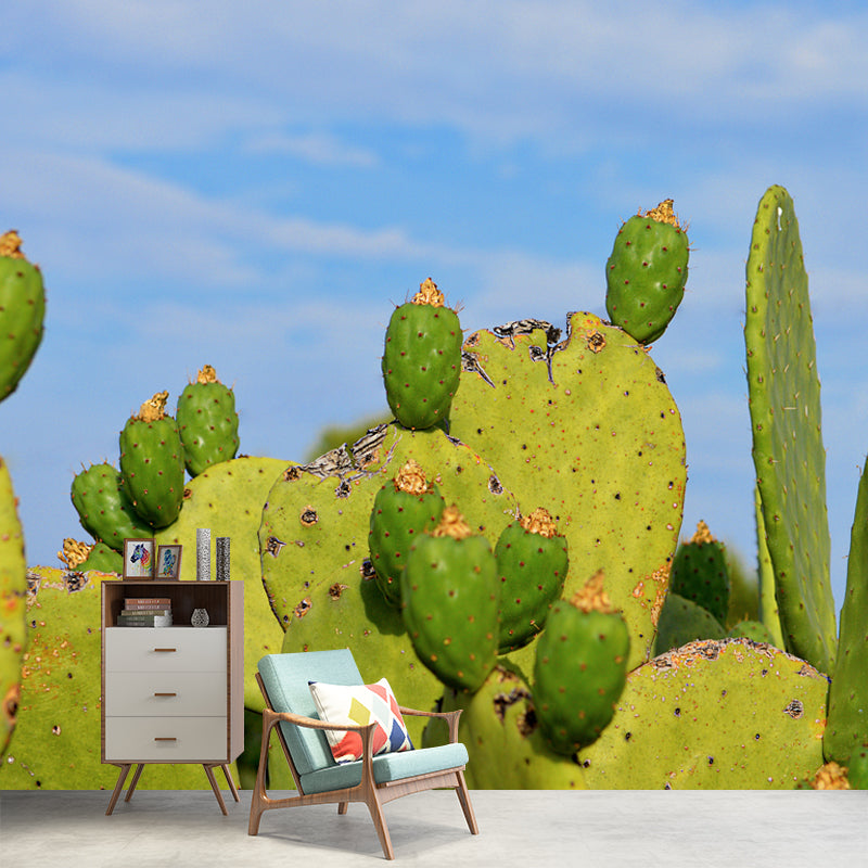 Green Cactus Wall Mural Modernism Wall Decoration for Sitting Room, Made to Measure