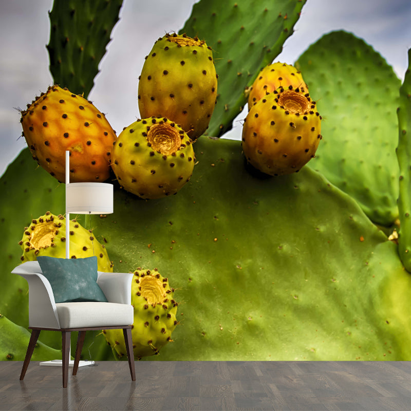Green Cactus Wall Mural Modernism Wall Decoration for Sitting Room, Made to Measure