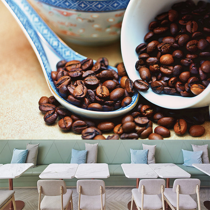Customized Coffee Beans Mural Dark Color Mildew Resistant Wallpaper for Coffee Shop