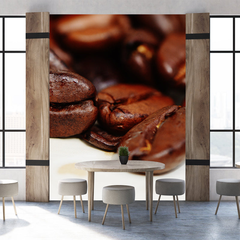 Contemporary Coffee Beans Mural Wallpaper Mildew Resistant Commerce Shop Decoration