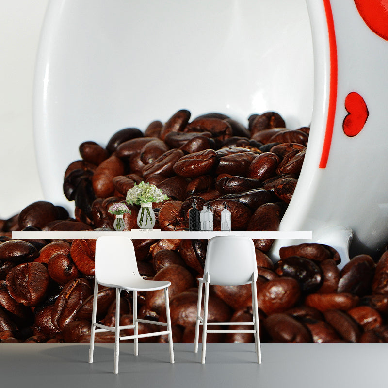 Coffee Beans Mural Wallpaper Contemporary Style Mildew Resistant Commerce Shop Decoration