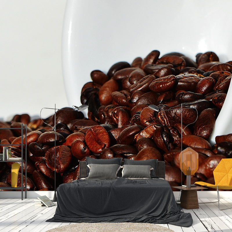 Coffee Beans Mural Wallpaper Contemporary Style Mildew Resistant Commerce Shop Decoration