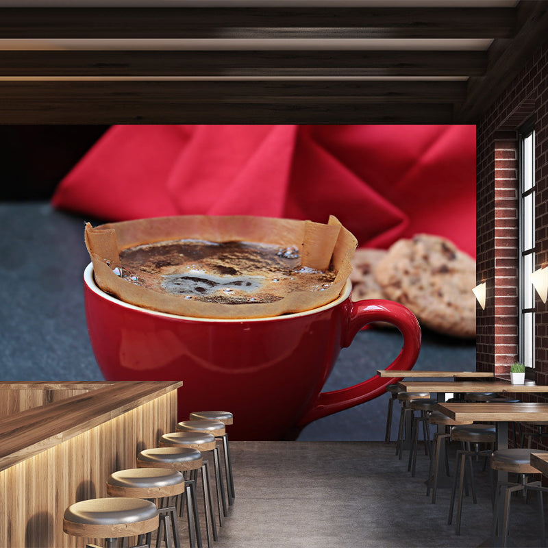 Light Color Coffee Mural Wallpaper Contemporary Mildew Resistant Commerce Shop