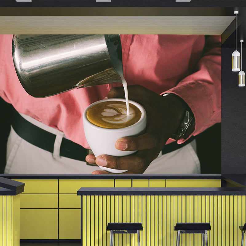 Contemporary Coffee Mural Photography Horizontal Wall Covering for Coffee Shop