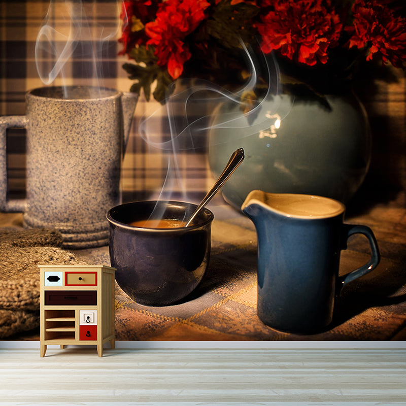 Coffee Mural Wallpaper Contemporary Mildew Resistant Commerce Shop Decoration