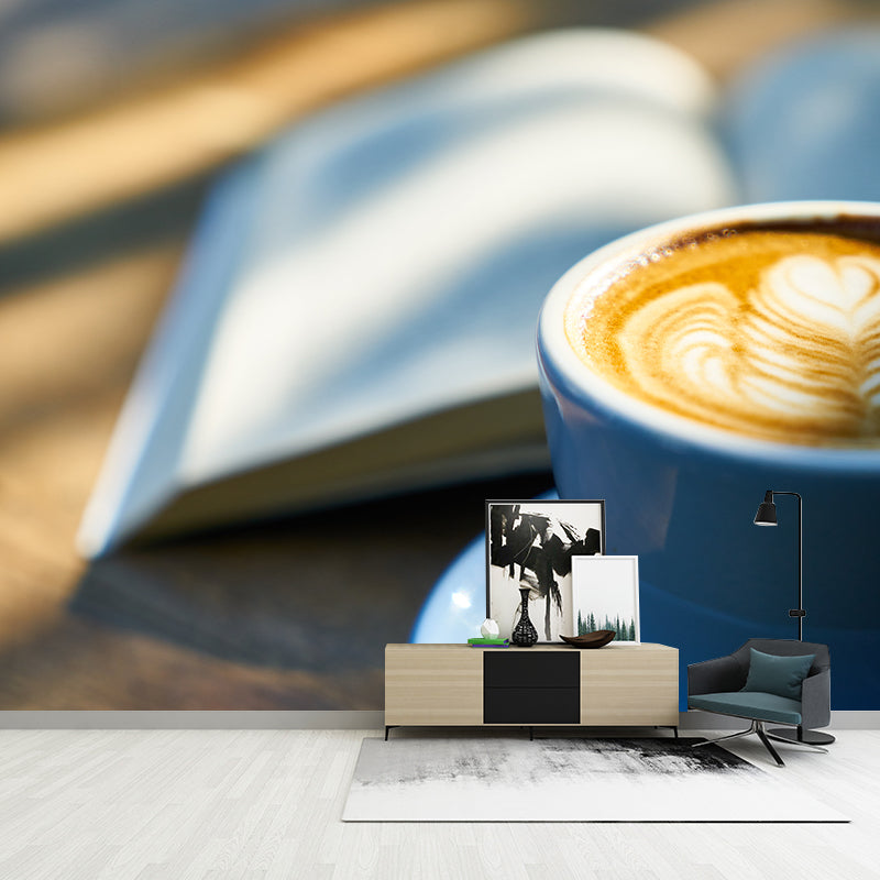 Coffee Mural Wallpaper Contemporary Mildew Resistant Commerce Shop Decoration