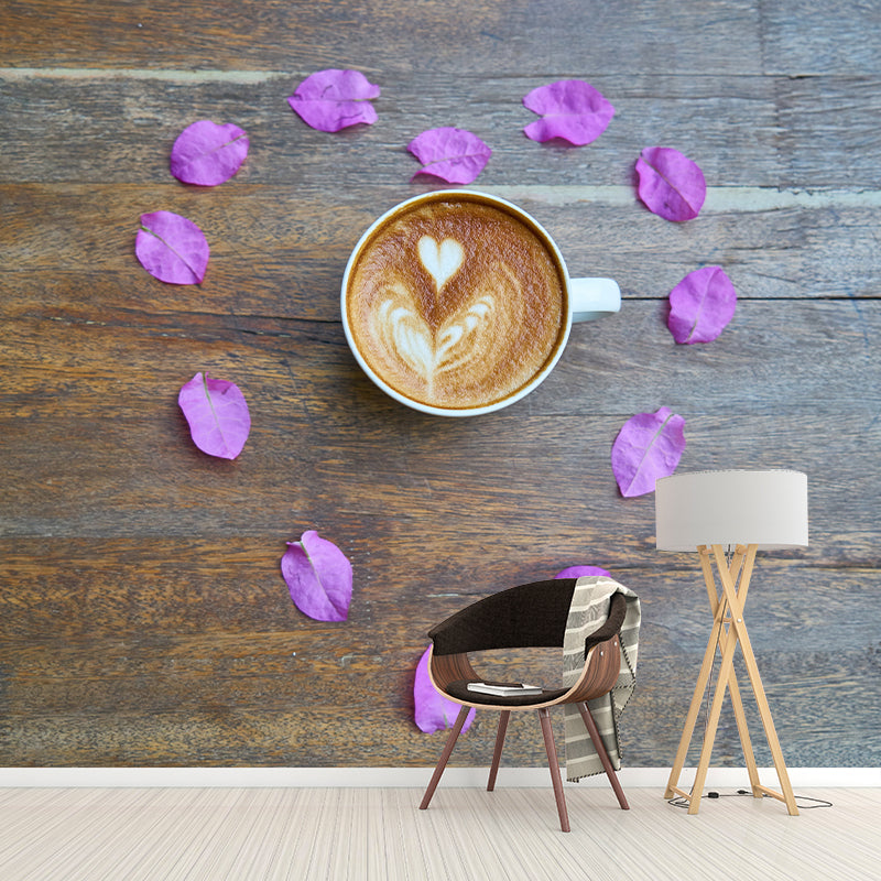 Coffee Mural Wallpaper Contemporary Mildew Resistant Commerce Shop Decoration