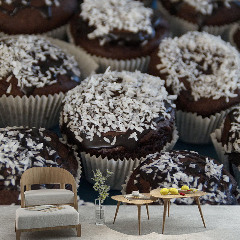 Customized Tasty Chocolate Muffins Mural Mildew Resistant Wallpaper for Baking Shop