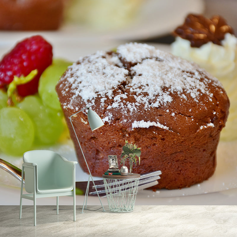 Customized Tasty Chocolate Muffins Mural Mildew Resistant Wallpaper for Baking Shop