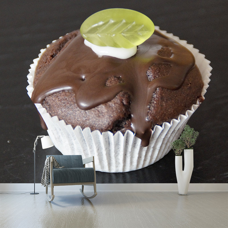 Customized Tasty Chocolate Muffins Mural Mildew Resistant Wallpaper for Baking Shop