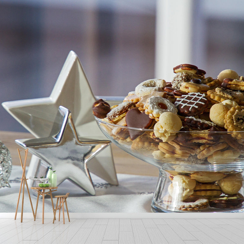 Cookies Mural Wallpaper Contemporary Mildew Resistant Commerce Shop Decoration