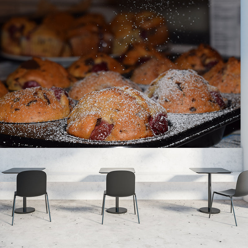 Minimalism Muffin Mural Photography Horizontal Wall Covering for Dessert Shop