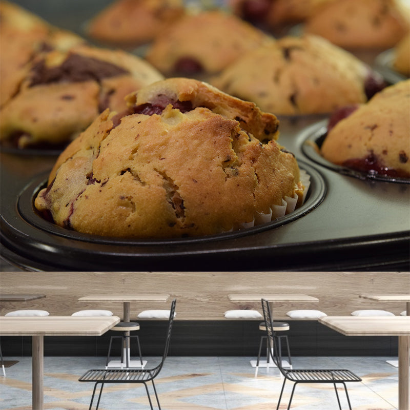 Minimalism Muffin Mural Photography Horizontal Wall Covering for Dessert Shop