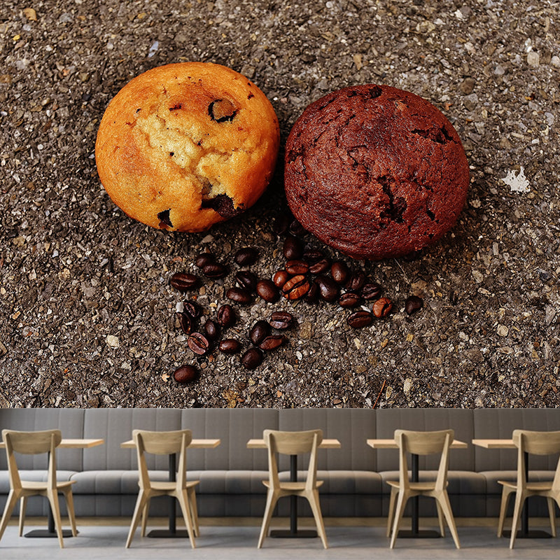 Minimalism Muffin Mural Photography Horizontal Wall Covering for Dessert Shop