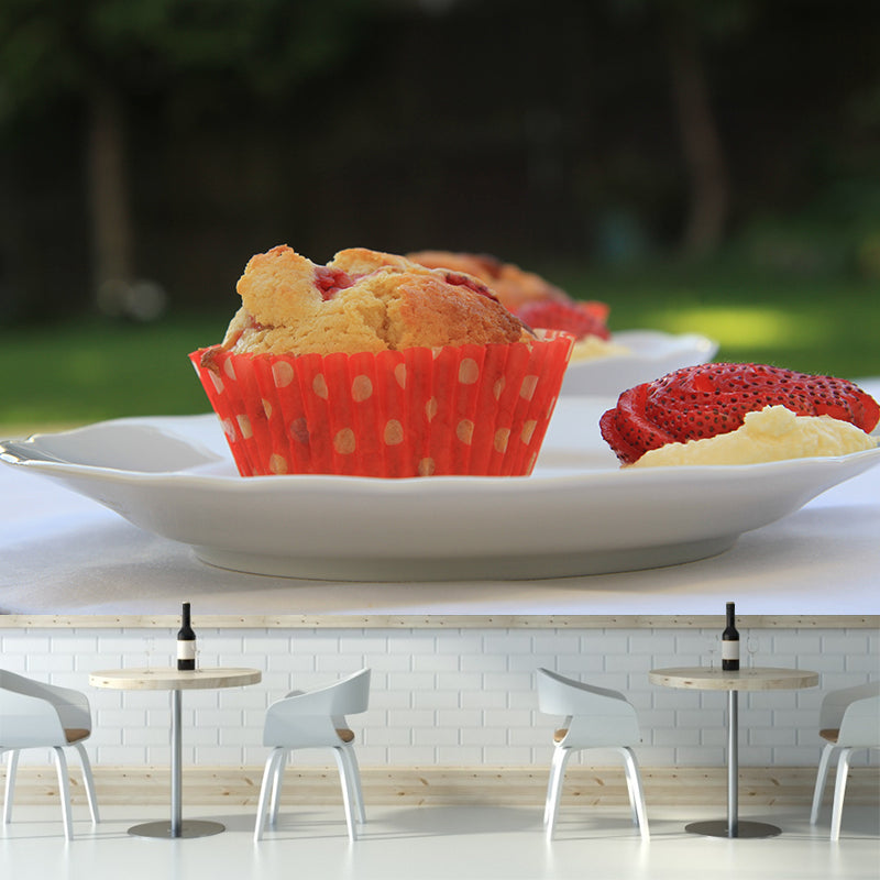 Minimalism Muffin Mural Photography Horizontal Wall Covering for Dessert Shop