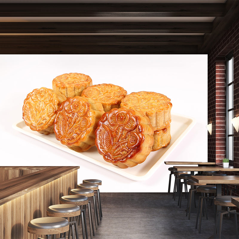 Mooncake Mural Wallpaper Contemporary Mildew Resistant Commerce Shop Decoration