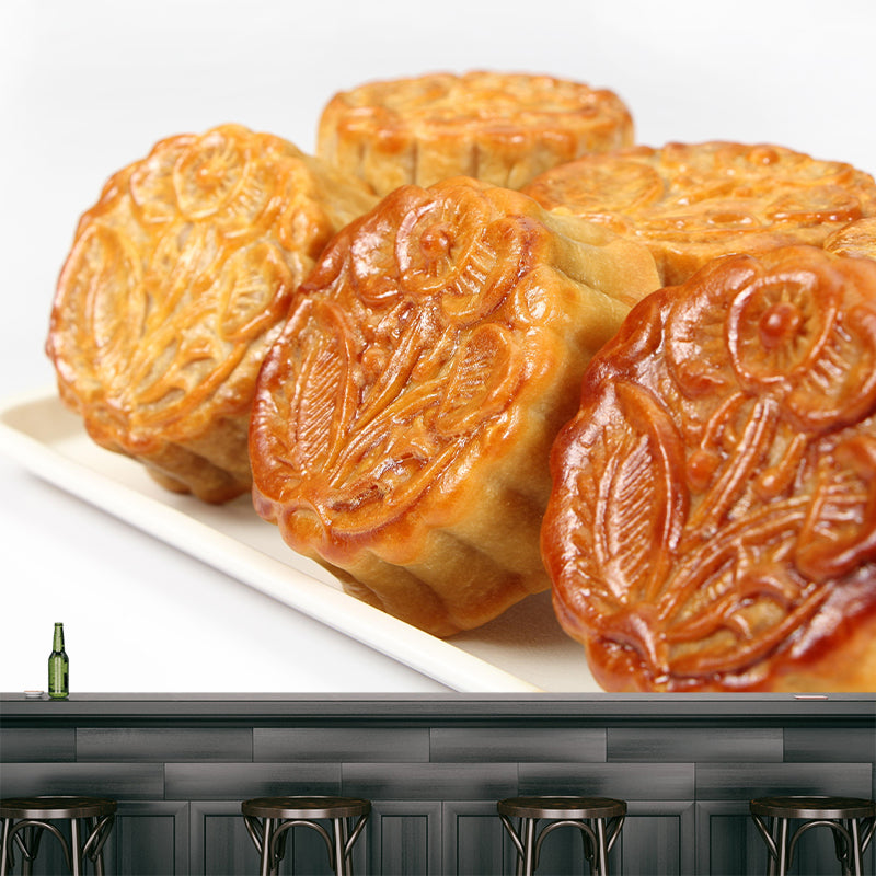 Mooncake Mural Wallpaper Contemporary Mildew Resistant Commerce Shop Decoration