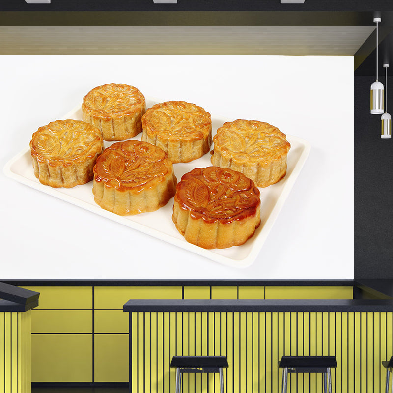 Tasty Mooncake Dessert Mildew Resistant Mural Wallpaper for Baking Shop