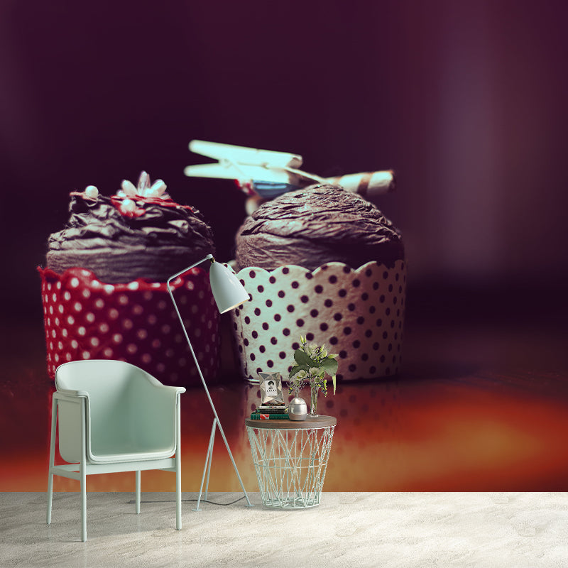 Cup Cake Mural Wallpaper Simple Mildew Resistant Commerce Shop Decoration