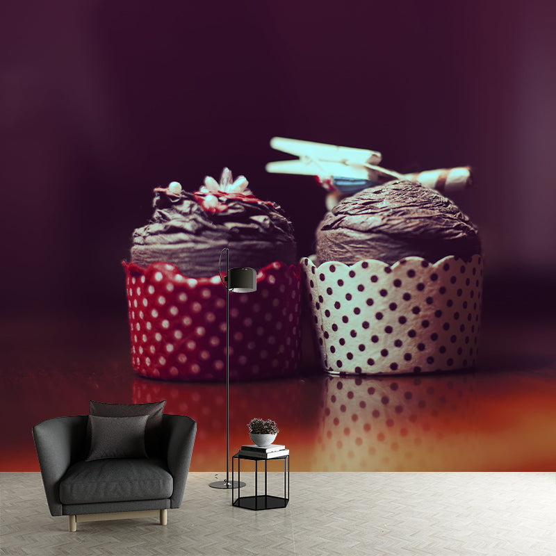 Cup Cake Mural Wallpaper Simple Mildew Resistant Commerce Shop Decoration