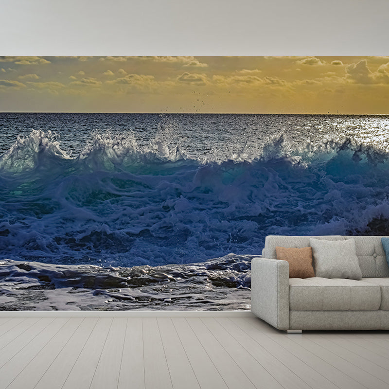 Blue Coastal Sea Wall Covering for Sitting Room Water Resistant, Made to Measure