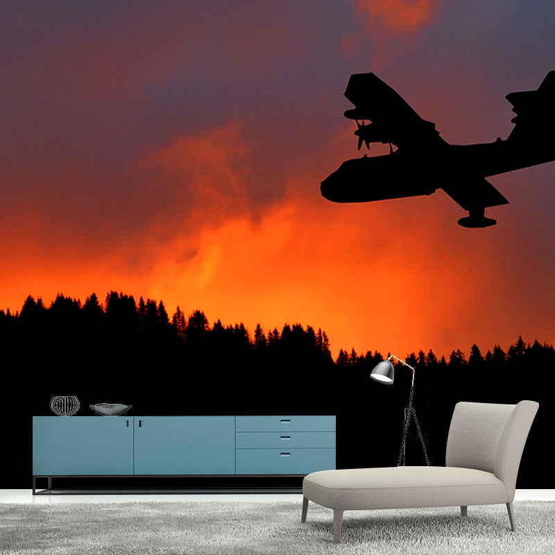 Airplane at Dusk Mural Wallpaper for Living Room Water Resistant, Made to Measure