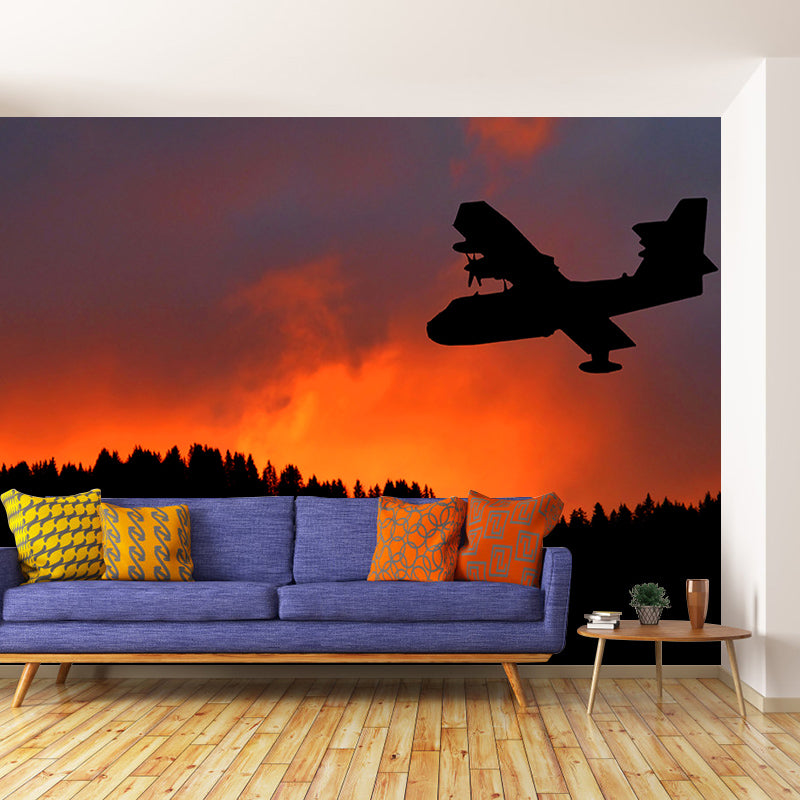Airplane at Dusk Mural Wallpaper for Living Room Water Resistant, Made to Measure