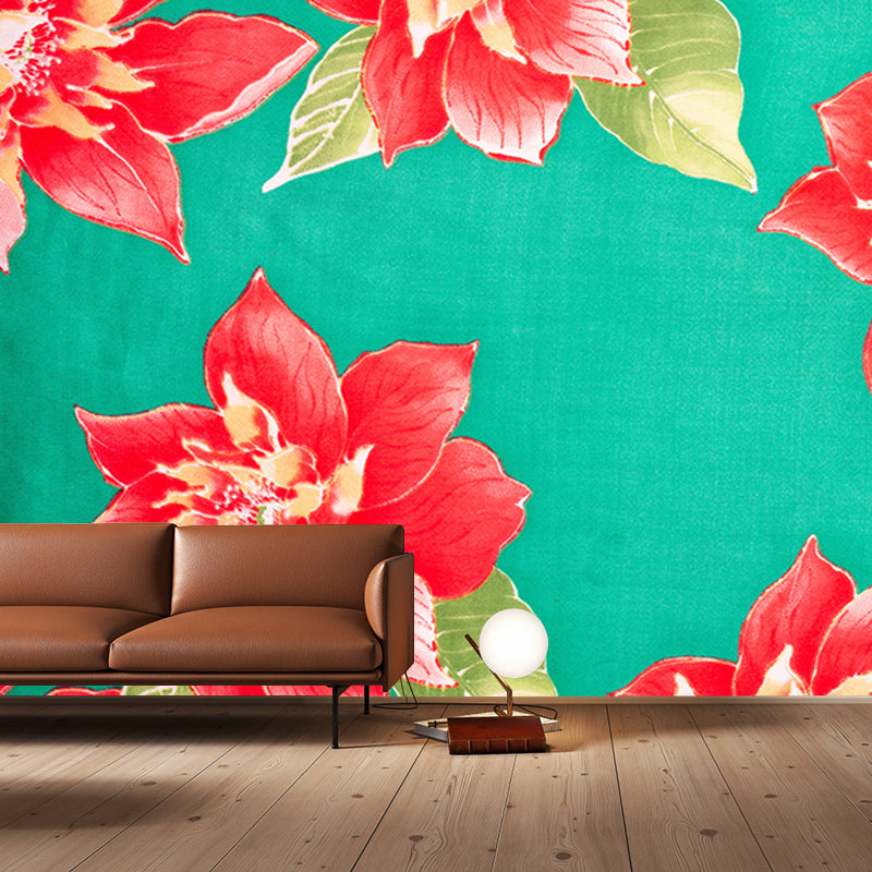 Flower Illustration Contemporary Wall Covering for Living Room, Made to Measure