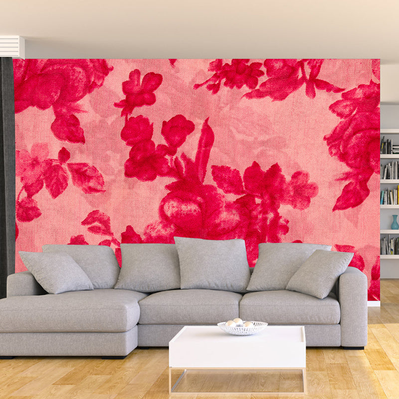 Flower Illustration Contemporary Wall Covering for Living Room, Made to Measure