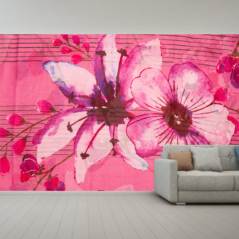 Flower Illustration Contemporary Wall Covering for Living Room, Made to Measure