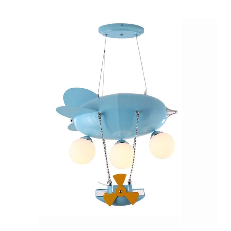 Kids Airplane Pendant Light 3 têtes Chandelier en métal avec navire en bleu pour garçons chambre