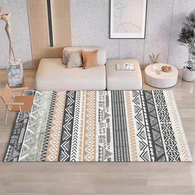 Traditional Area Rug Tribal Print Retro PVC Carpet Anti-Slip Indoor Rug for Living Room