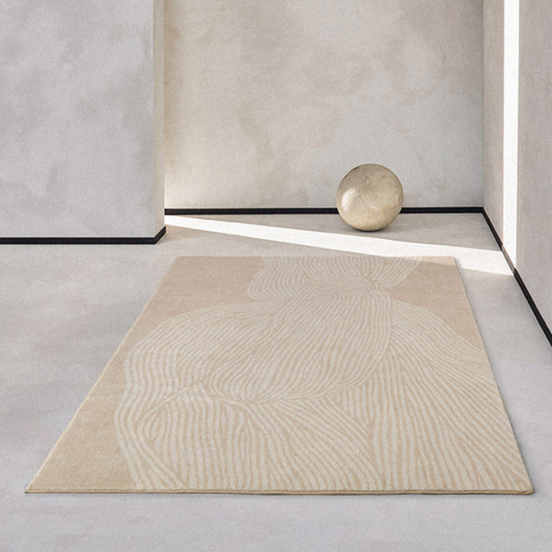 Beige Modern Rug Polyester Stripe Area Rug Non-Slip Backing Rug for Living Room