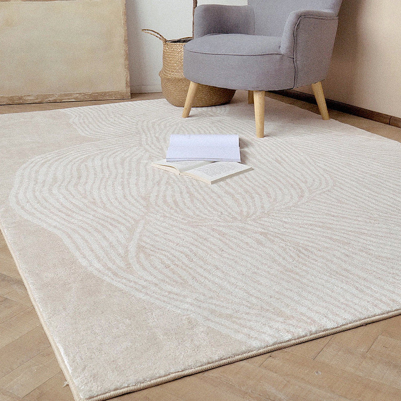 Beige Modern Rug Polyester Stripe Area Rug Non-Slip Backing Rug for Living Room