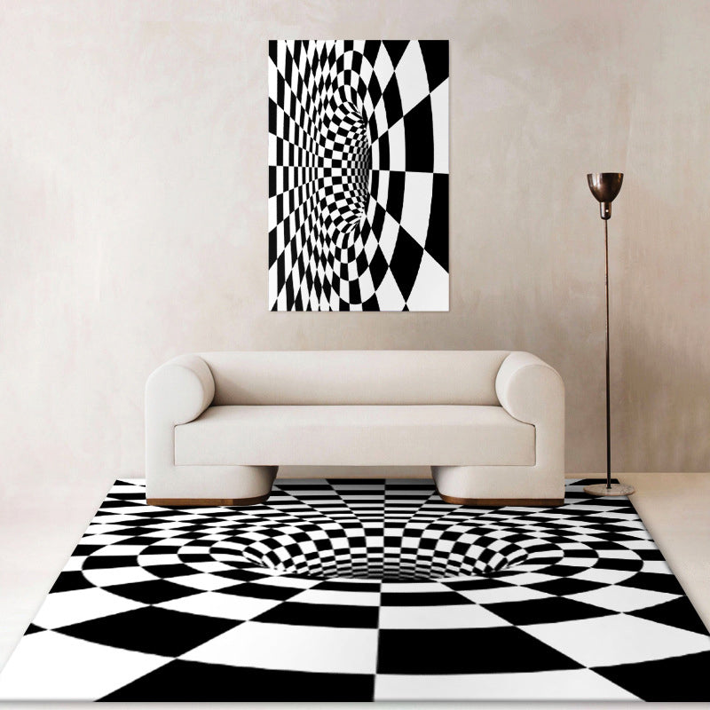 Black Modern Carpet Polyester Geometric Carpet Non-Slip Backing Carpet for Home Decor