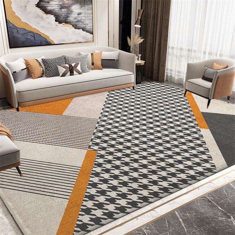 Contemporary Houndstooth Print Rug Polyester Area Carpet Stain Resistant Indoor Rug for Living Room