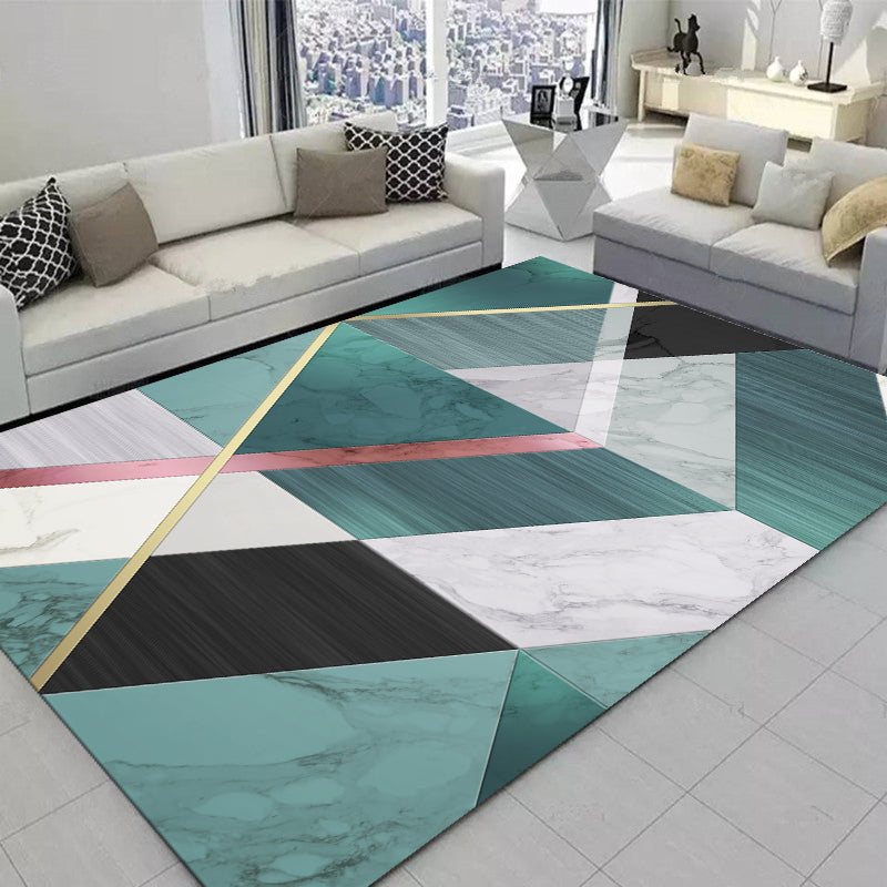 Navy Modern Area Carpet Geometric Pattern Polyester Area Rug Non-Slip Backing Rug for Living Room